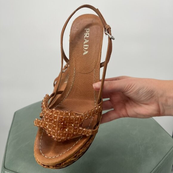 Prada Rafia Wedge Heel in Size 37 - Picture 3 of 6